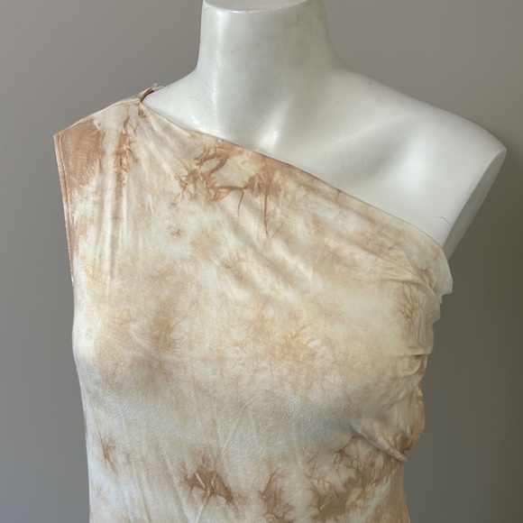 Enza Costa Revolve One Shoulder Tie Dye Jersey Dress Beige Sz XS NEW - Picture 4 of 10